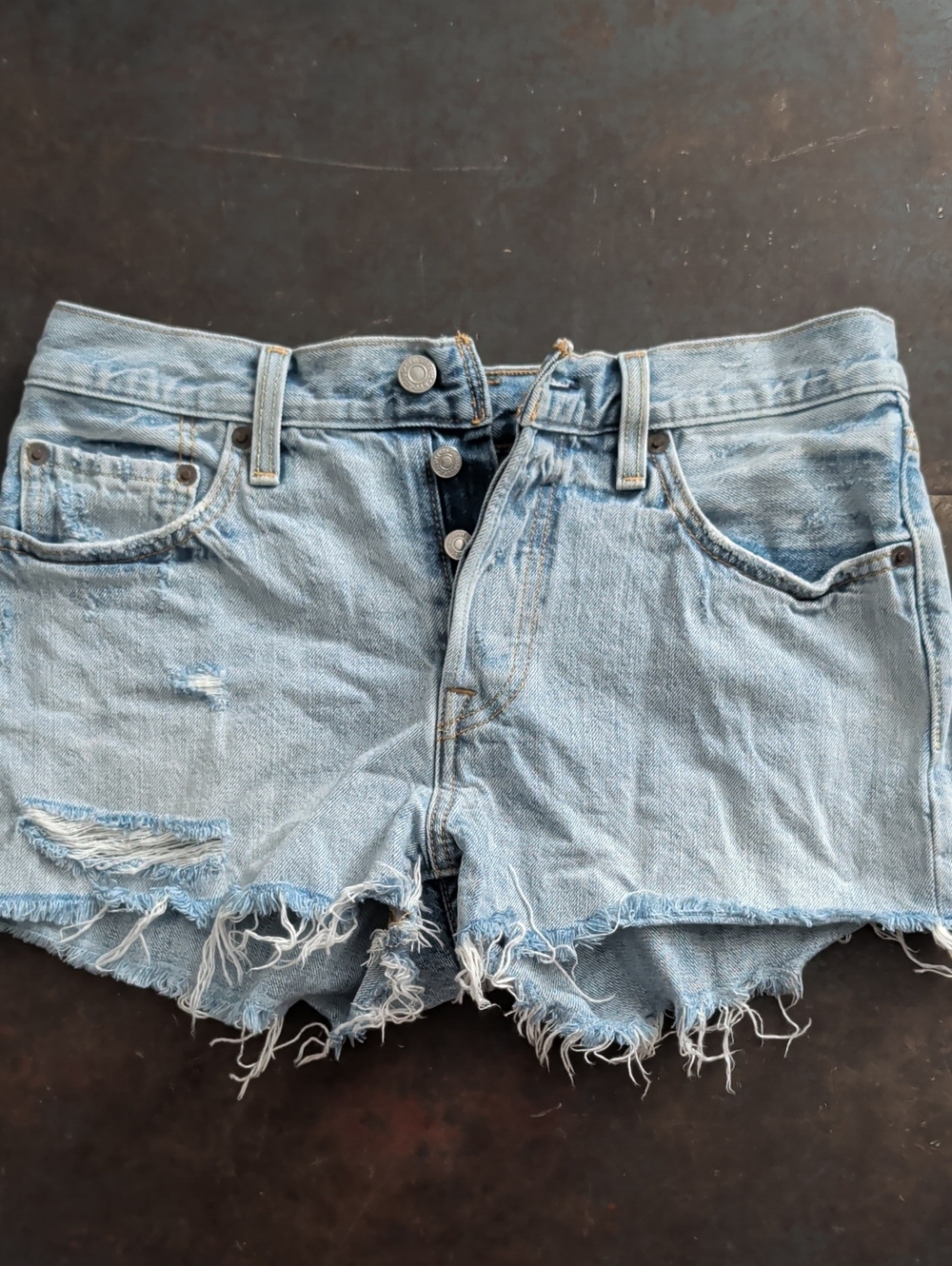 Levi's Light Blue Distressed Butterfly Cutoff Shorts